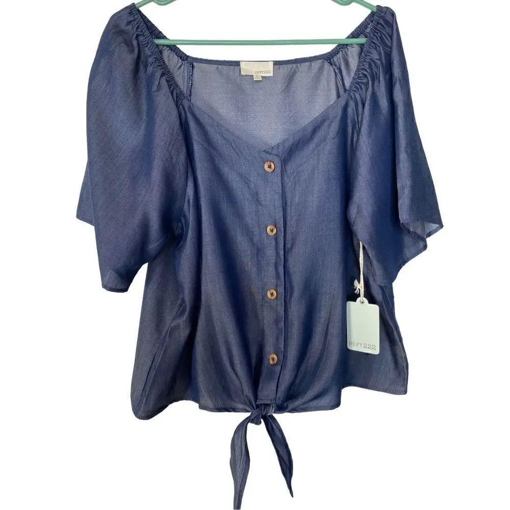 DEPT222 WOMEN’S XLARGE Tie Front Top - Indigo Surf